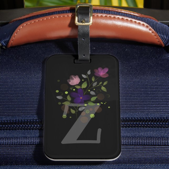 Anfangsbuchstabe Z Plus Floral Design Gepäckmarke Gepäckanhänger (Vorderseite Insitu 2)