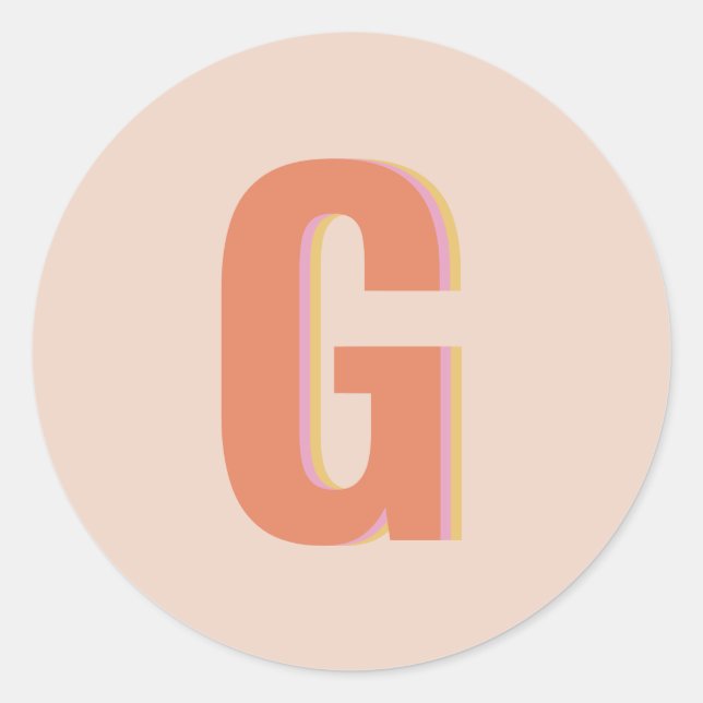 Anfangsbuchstaben Blush und Orange Retro Typografi Runder Aufkleber (Vorderseite)