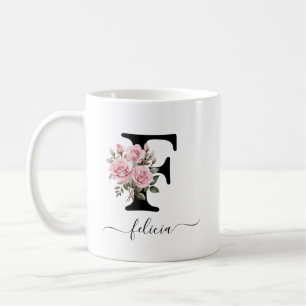 Anfangsbuchstaben F rosa Rosen Floral Blume Monogr Kaffeetasse