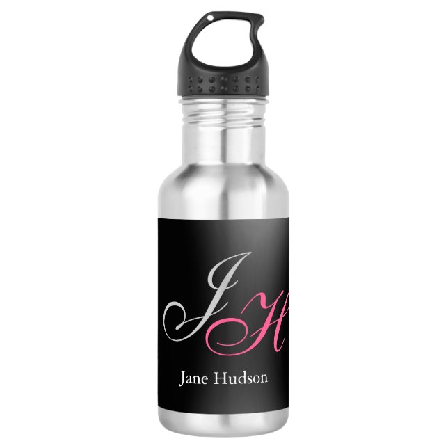 Anfangsbuchstaben für Schwarz-Grau-Monogramm Edelstahlflasche (Vorderseite)