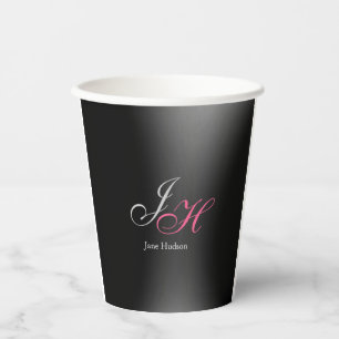 Anfangsbuchstaben für Schwarz-Grau-Monogramm Pappbecher