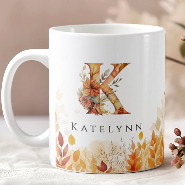 Anfangsbuchstaben K für Herbstlaub Kaffeetasse (Von Creator hochgeladen)