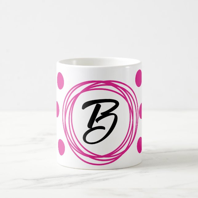 Anfangsbuchstaben Monogram Pink Polka Punkte Kaffeetasse (Mittel)