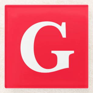 Anfangsbuchstaben Monogram Red White Schlicht Simp Glasuntersetzer