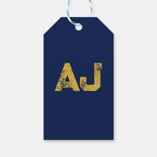 Anfangsbuchstaben Monogramm Gold & Blau Schlicht E Geschenkanhänger (Vorderseite)