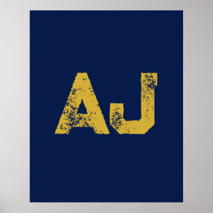 Anfangsbuchstaben Monogramm Gold & Blau Schlicht E Poster