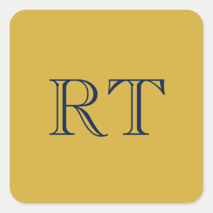 Anfangsbuchstaben Monogramm Gold & Blau Schlicht E Quadratischer Aufkleber