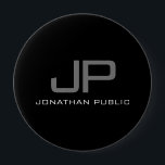 Anfangsbuchstaben Monogramm Name Schwarze Vorlage  Button<br><div class="desc">Personalisierte Monogram Initial Letter Name Black Template Elegant Trendy Riege Round Button.</div>