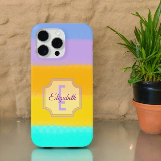 Anfangsbuchstaben Monogramm Regenbogenpinselstrich Case-Mate iPhone Hülle (iPhone case back with template monogram and name)