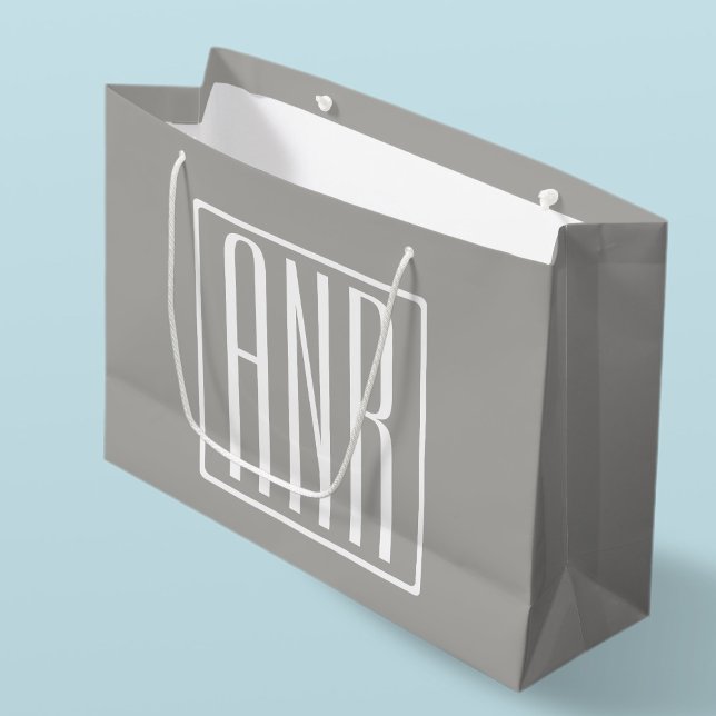 Anfangsbuchstaben Monogramm | Weiß auf Hellgrau Große Geschenktüte (Von Creator hochgeladen)