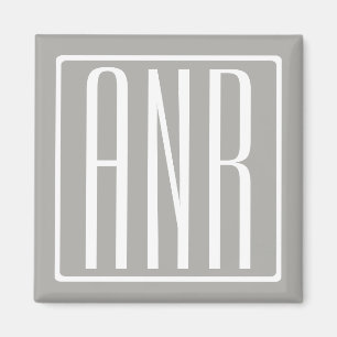 Anfangsbuchstaben Monogramm Weiß auf Hellgrau Magnet