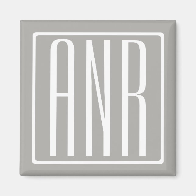 Anfangsbuchstaben Monogramm | Weiß auf Hellgrau Magnet (Vorne)