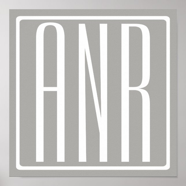 Anfangsbuchstaben Monogramm | Weiß auf Hellgrau Poster (Vorne)