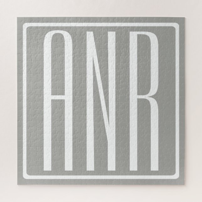 Anfangsbuchstaben Monogramm | Weiß auf Hellgrau Puzzle (Vertikal)