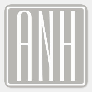 Anfangsbuchstaben Monogramm   Weiß auf Hellgrau Quadratischer Aufkleber