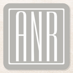 Anfangsbuchstaben Monogramm   Weiß auf Hellgrau Rechteckiger Pappuntersetzer