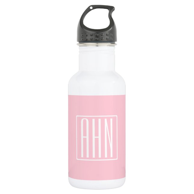 Anfangsbuchstaben Monogramm | Weiß auf Hellrosa Edelstahlflasche (Vorderseite)