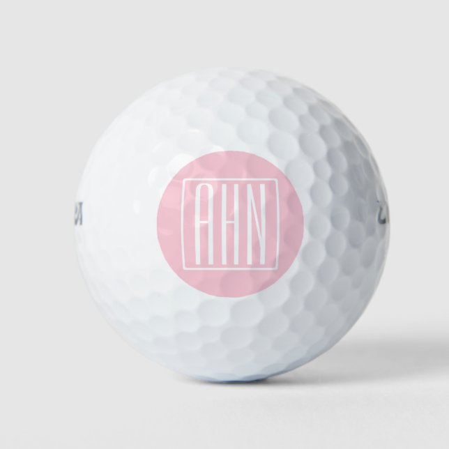 Anfangsbuchstaben Monogramm | Weiß auf Hellrosa Golfball (Vorderseite)