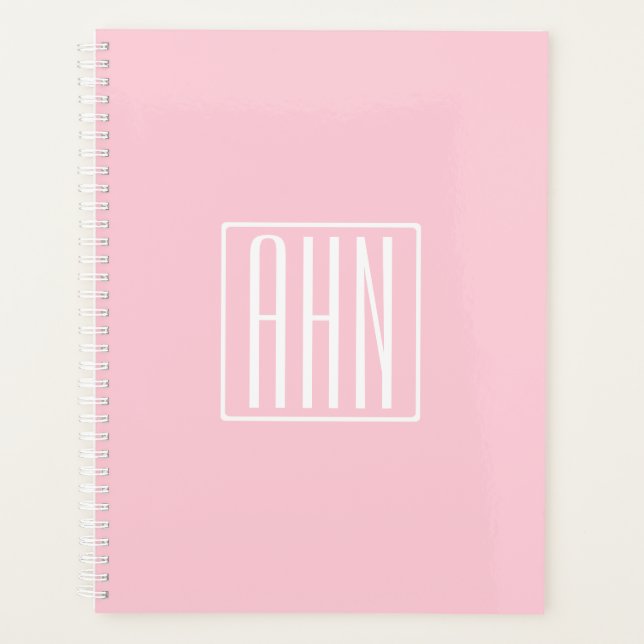 Anfangsbuchstaben Monogramm | Weiß auf Hellrosa Planer (Vorderseite)