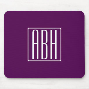 Anfangsbuchstaben Monogramm Weiß auf Tiefpurpur Mousepad