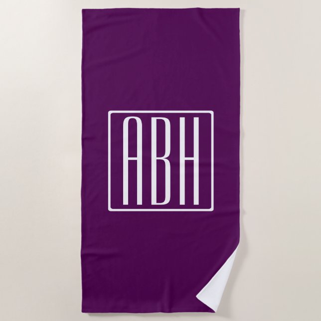 Anfangsbuchstaben Monogramm | Weiß auf Tiefpurpur Strandtuch (Vorderseite)