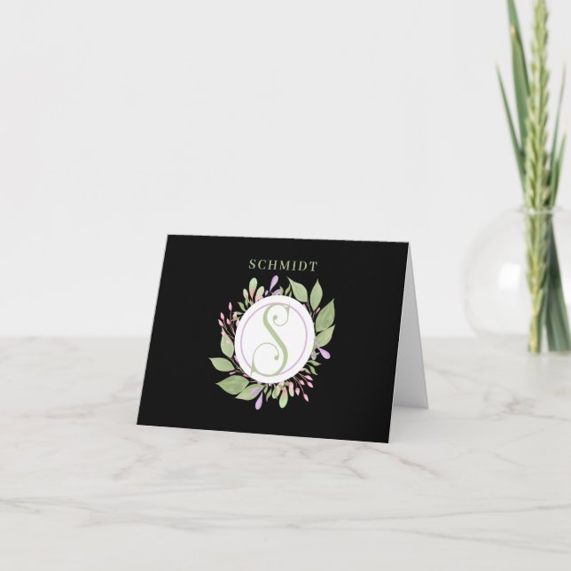 Anfangsbuchstaben S, runde botanische Rahmen, Dankeskarte (Vorderseite)