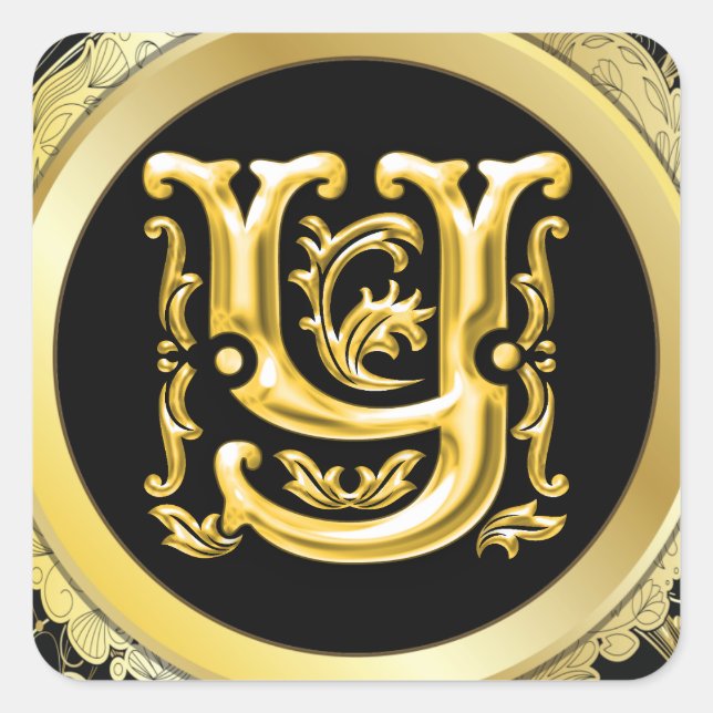Anfangsbuchstaben Y Monogram Aufkleber in Gold (Vorderseite)