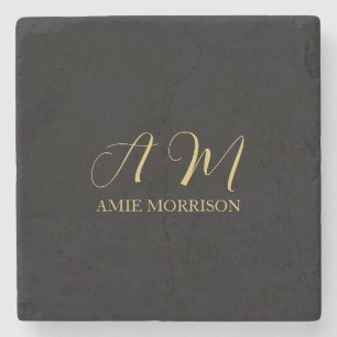 Anfangsbuchstabenname für Schwarz-Gold-Farben Mono Steinuntersetzer