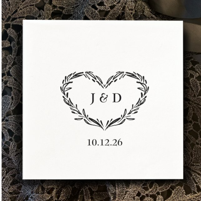 Anfangsdatum des Monogram Coupels Handgezeichnetes Serviette (Add your initials for custom monogrammed napkins. Botanical hand drawn heart wedding napkin
)
