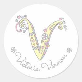 Anfangskennzeichen für Monogramm V individuelle Na Runder Aufkleber