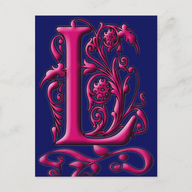 Anfangsl Fuschia Marine-Monogramm-Karte Postkarte (Vorderseite)