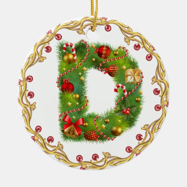 Anfangsmit Monogramm Verzierung d Weihnachts- Keramikornament (Vorne)