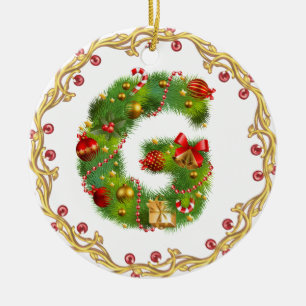 Anfangsmit Monogramm Verzierung g Weihnachts- Keramik Ornament