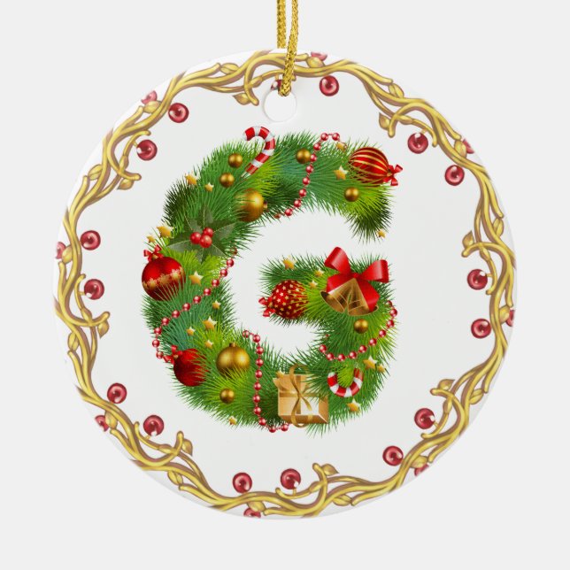 Anfangsmit Monogramm Verzierung g Weihnachts- Keramik Ornament (Vorne)