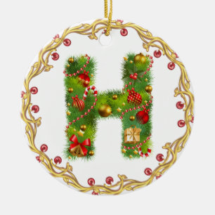 Anfangsmit Monogramm Verzierung h Weihnachts- Keramikornament