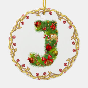 Anfangsmit Monogramm Verzierung j Weihnachts- Keramikornament