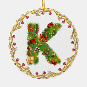 Anfangsmit Monogramm Verzierung k Weihnachts- Keramik Ornament