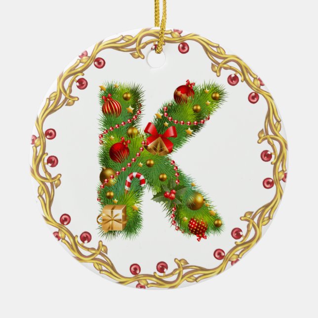 Anfangsmit Monogramm Verzierung k Weihnachts- Keramik Ornament (Vorne)