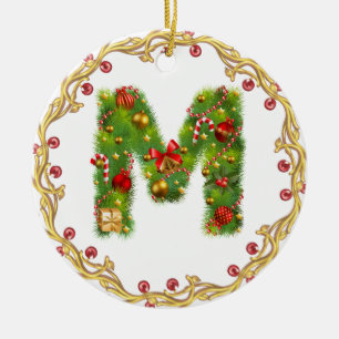 Anfangsmit Monogramm Verzierung m Weihnachts- Keramikornament
