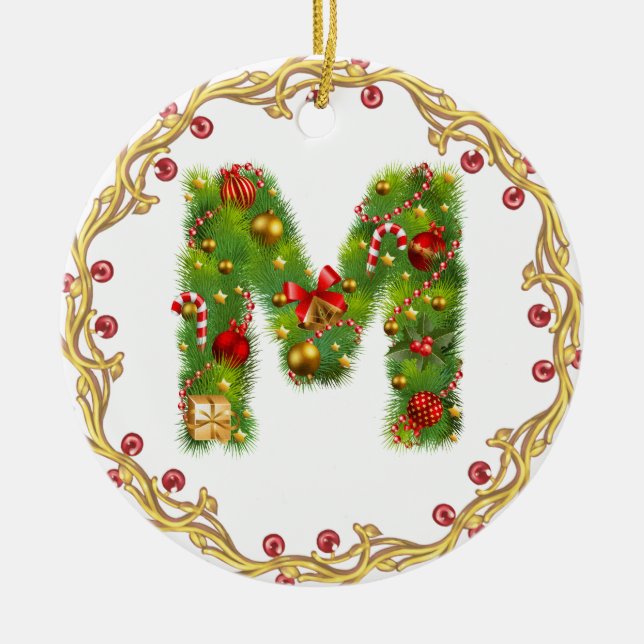 Anfangsmit Monogramm Verzierung m Weihnachts- Keramikornament (Vorne)
