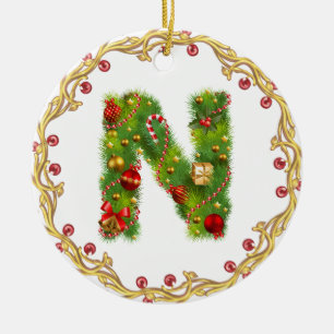 Anfangsmit Monogramm Verzierung n Weihnachts- Keramik Ornament