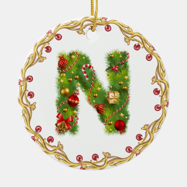 Anfangsmit Monogramm Verzierung n Weihnachts- Keramik Ornament (Vorne)