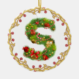 Anfangsmit Monogramm Verzierung s Weihnachts- Keramikornament