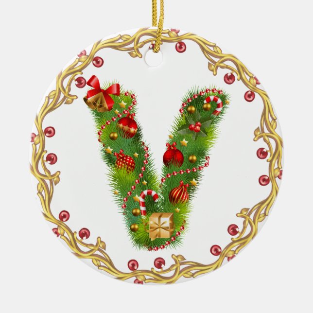 Anfangsmit Monogramm Verzierung v Weihnachts- Keramikornament (Vorne)