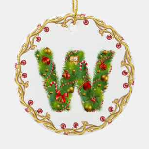 Anfangsmit Monogramm Verzierung w Weihnachts- Keramikornament