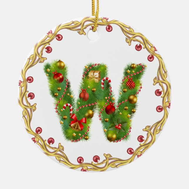 Anfangsmit Monogramm Verzierung w Weihnachts- Keramikornament (Vorne)
