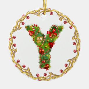 Anfangsmit Monogramm Verzierung y Weihnachts- Keramikornament