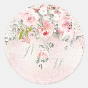 Anfangsmonogramm Blush & Blooms Runder Aufkleber