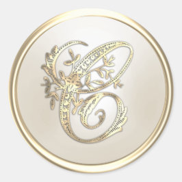 Anfangsmonogramm C für Gold und Elfenbein Verziert Runder Aufkleber