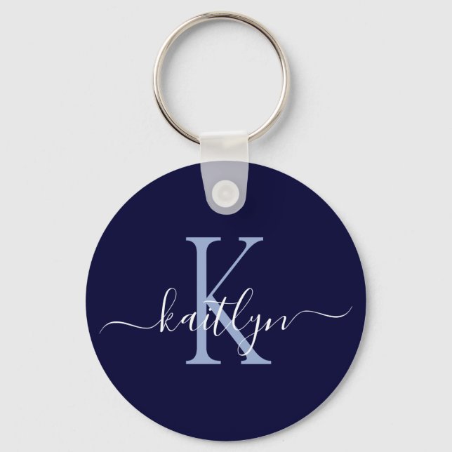 Anfangsmonogramm für Navy Blue Name Schlüsselanhänger (Vorderseite)